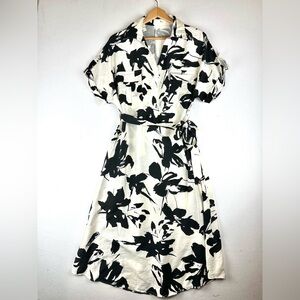 Amanda Collared Black & White Floral  Dress Office